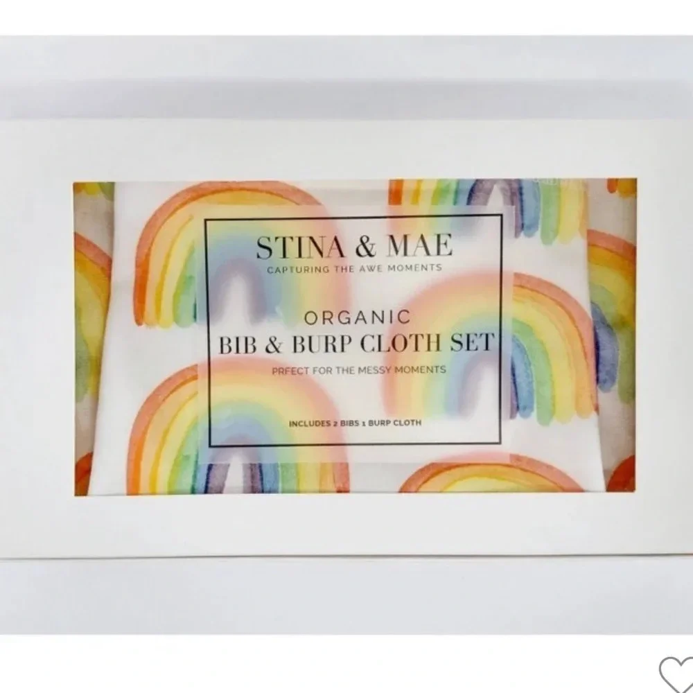 NIB Stina & Mae organic rainbow pride bib burp cloth gift